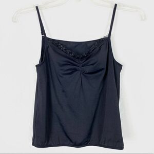 Diana Black Ruched Ruffle Cami Tank Top